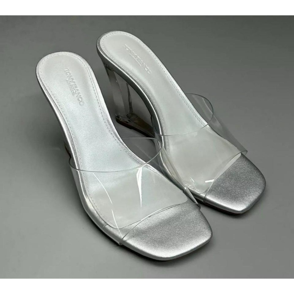 TONY BIANCO Alessi Clear Vinylite/Silver Wedges Women's Heels Sz 8.5 (New)